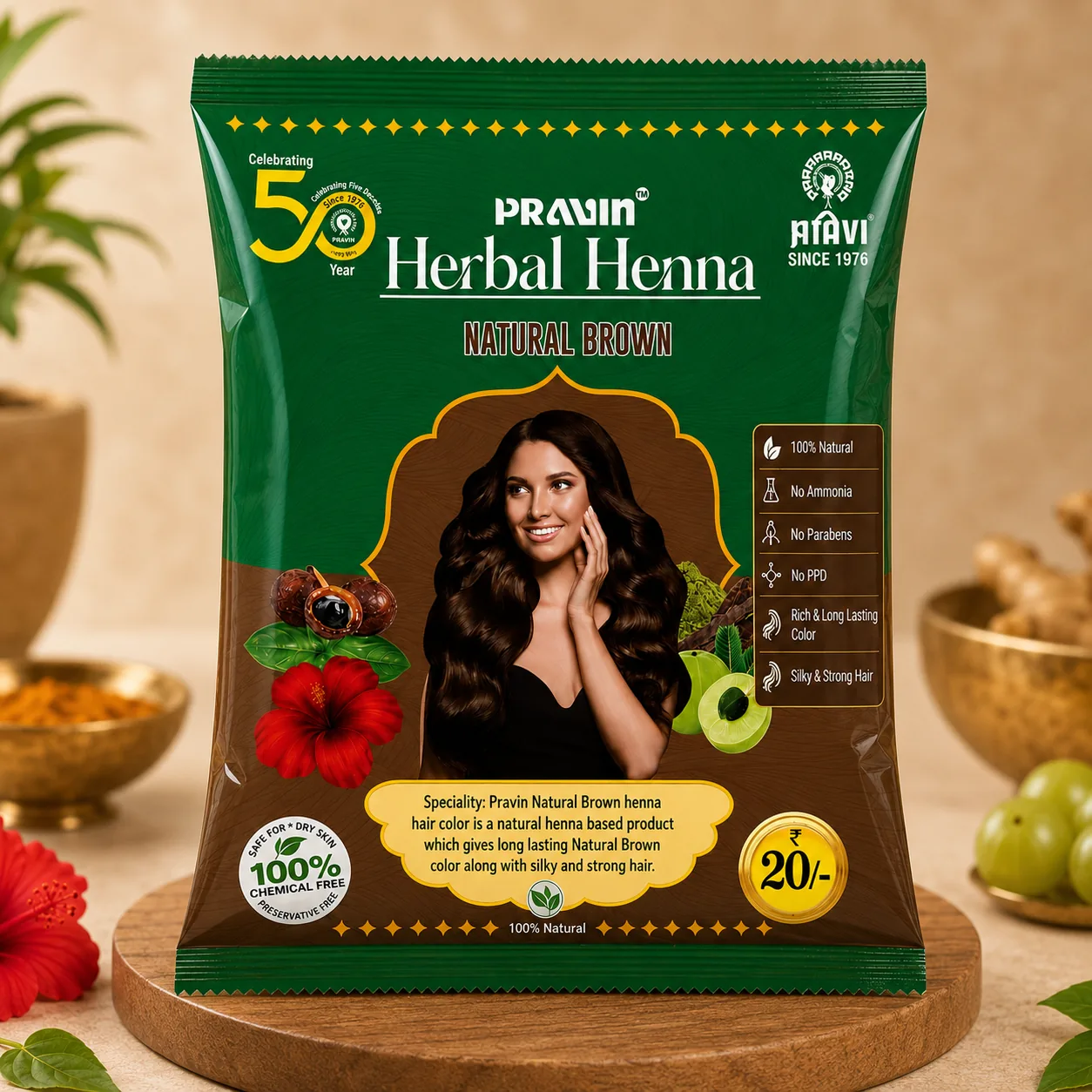 Pravin Herbal Brown Hair Colour Powder — 12 pcs